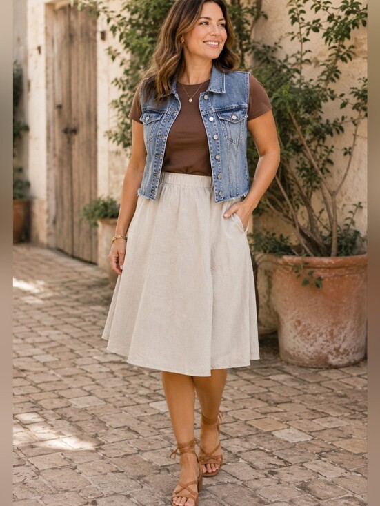 Reitmans Dresses & Skirts - Reitmans NEW Size 14: Cotton Cream A-Line Midi Skirt